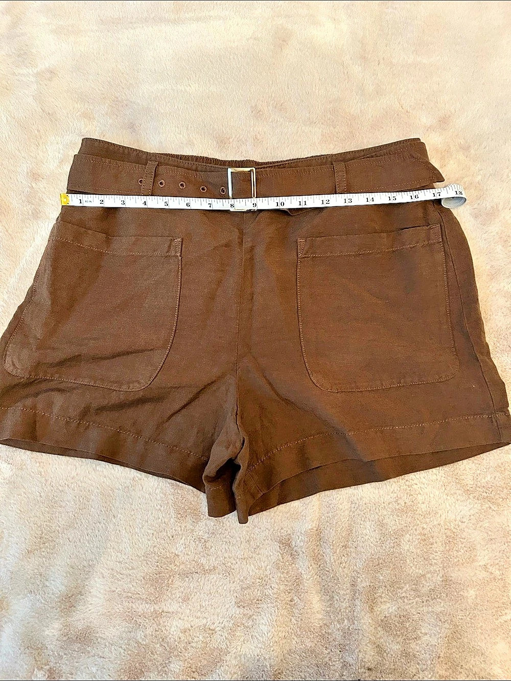 LOFT Belted Patch Pocket Shorts in Linen Blend Linen Blend High Waist Shorts